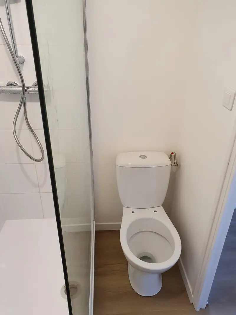 Salle d'eau compacte avec WC et douche à paroi noire